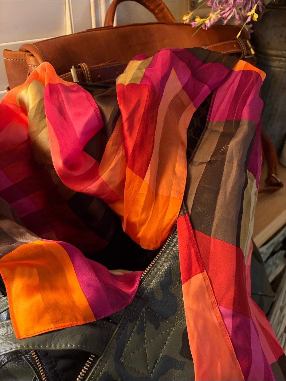 Echo silk colorful color block long scarf 60” long 10” wide.